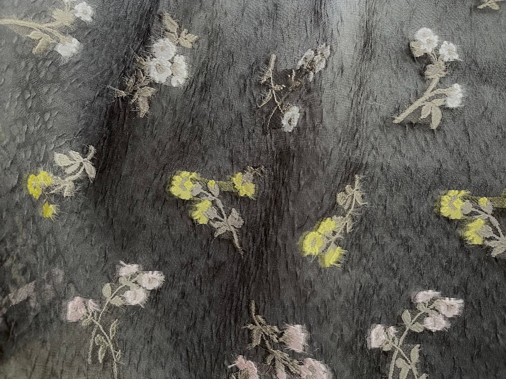 Delicate Embroidered Posies Crinkled Silk Organza  (Made in Italy)