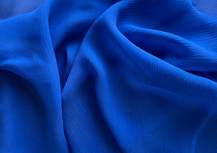 Semi-Sheer Vivacious Royal Blue Crinkled Silk Chiffon