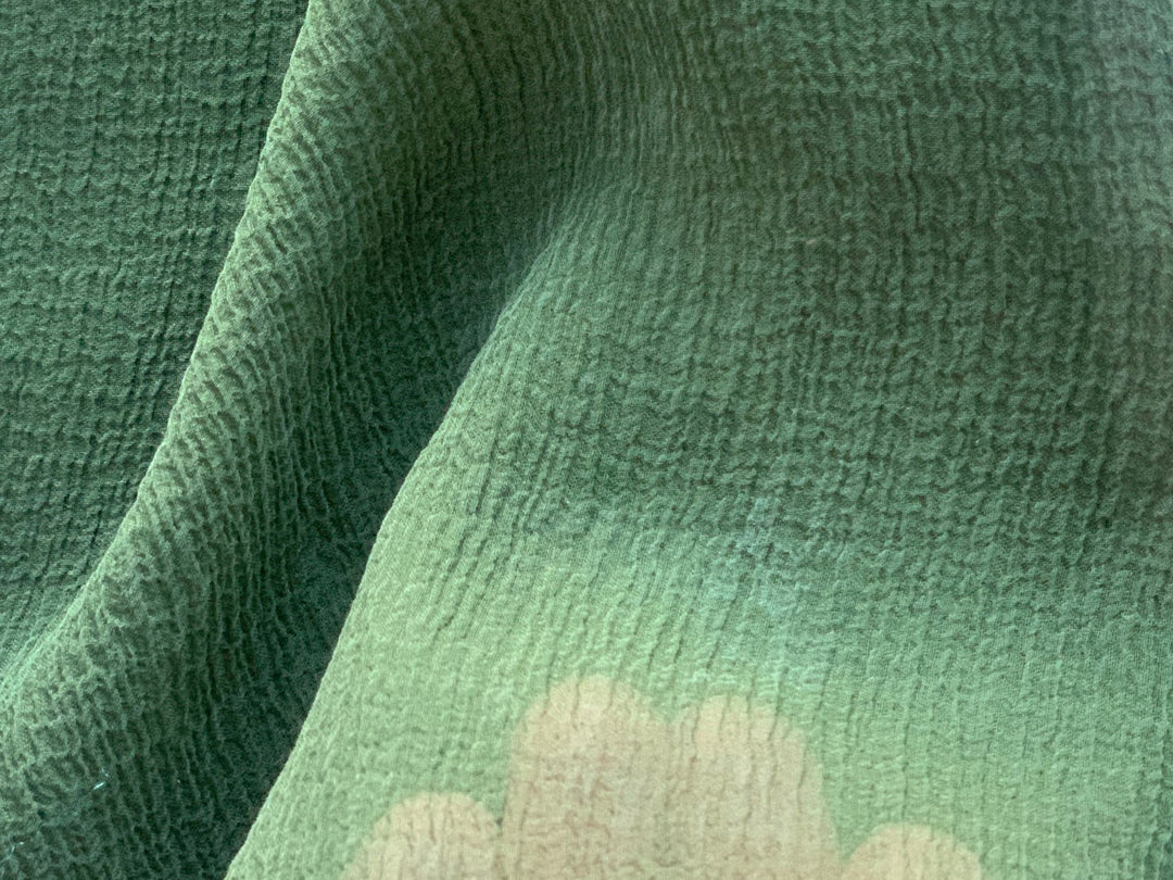 Semi-Sheer Jungle Green Crinkled Silk Chiffon