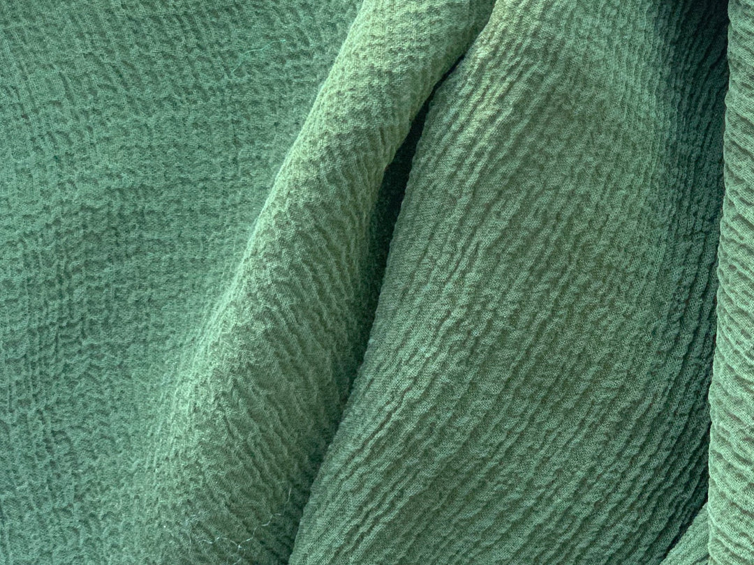 Semi-Sheer Jungle Green Crinkled Silk Chiffon