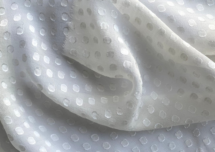 Romantic Silk White Fil Coupé Dots Silk Chiffon