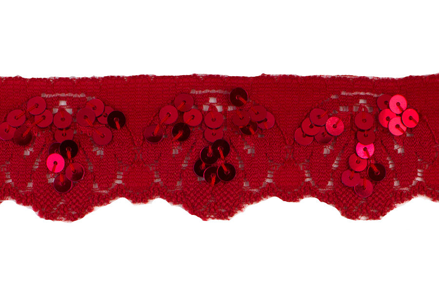 1 5/8" Red Sequined Stretch Lace