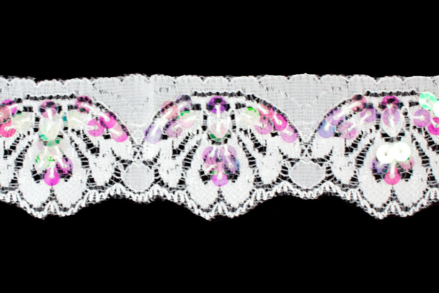 1 5/8" White-Ab Sequined Stretch Lace