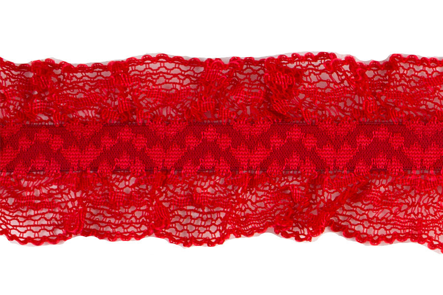 2 1/4" Hearts Red Double Gathered Stretch Lace