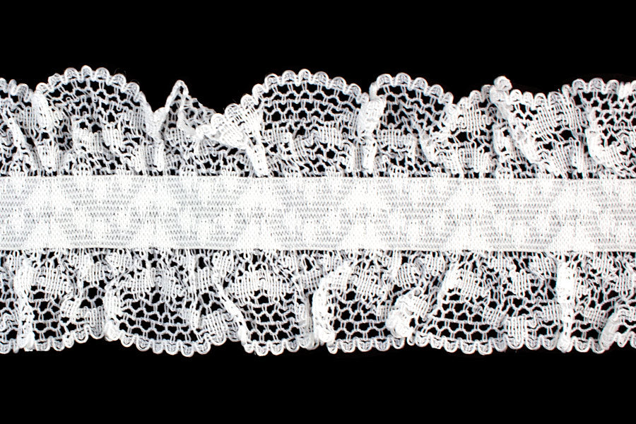 2 1/4" Hearts White Double Gathered Stretch Lace