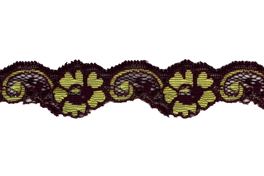 1 1/8" Purple-Gold Scalloped Stretch Lace