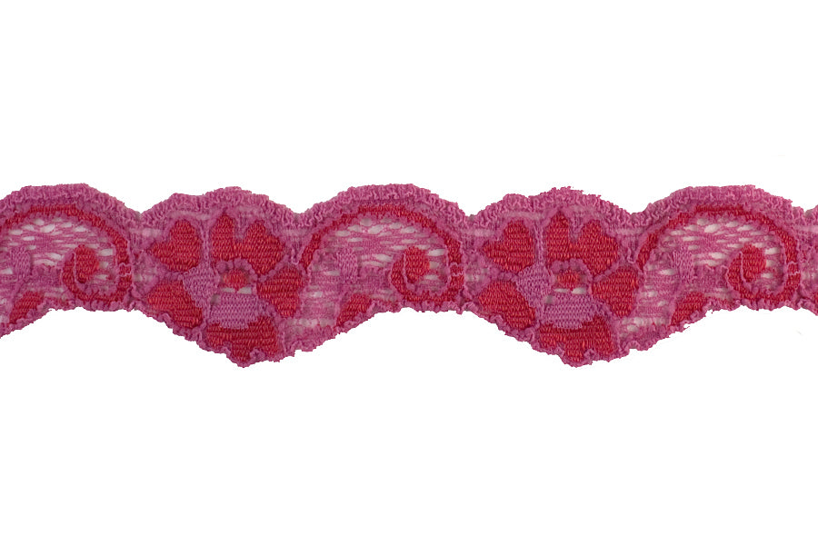 1 1/8" Pink-Dark Orange Scalloped Stretch Lace