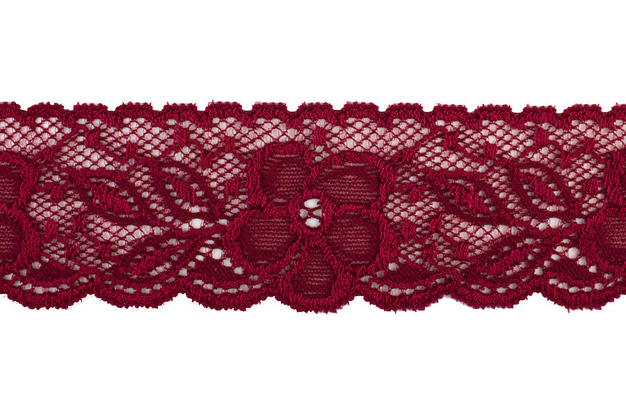 1 3/4" Dark Red Raised Stretch Lace