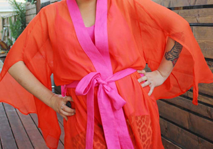 Glowing Tropical Orange Finest Silk Chiffon (Made in Italy)