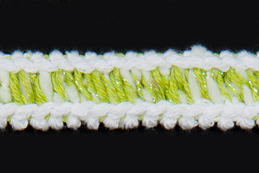 5/8"  Iridescent Lime Green & White Gimp Trim (Made in France)