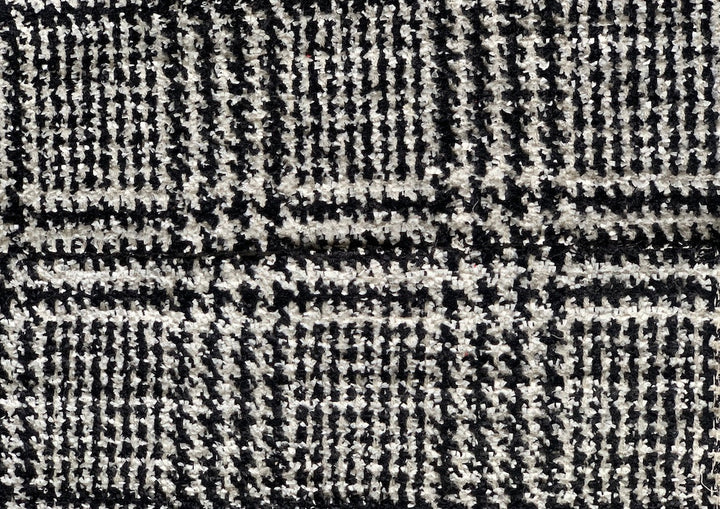 Couture French Designer B & W Houndstooth Plaid Wool Blend Bouclé (Made In Italy)