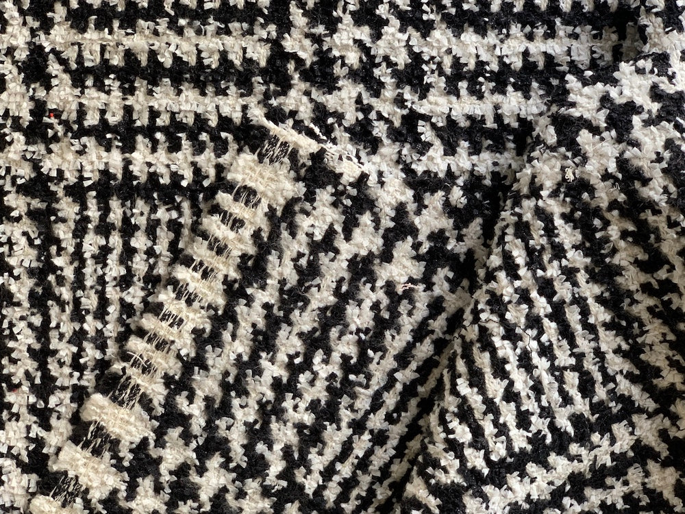 Couture French Designer B & W Houndstooth Plaid Wool Blend Bouclé (Made In Italy)