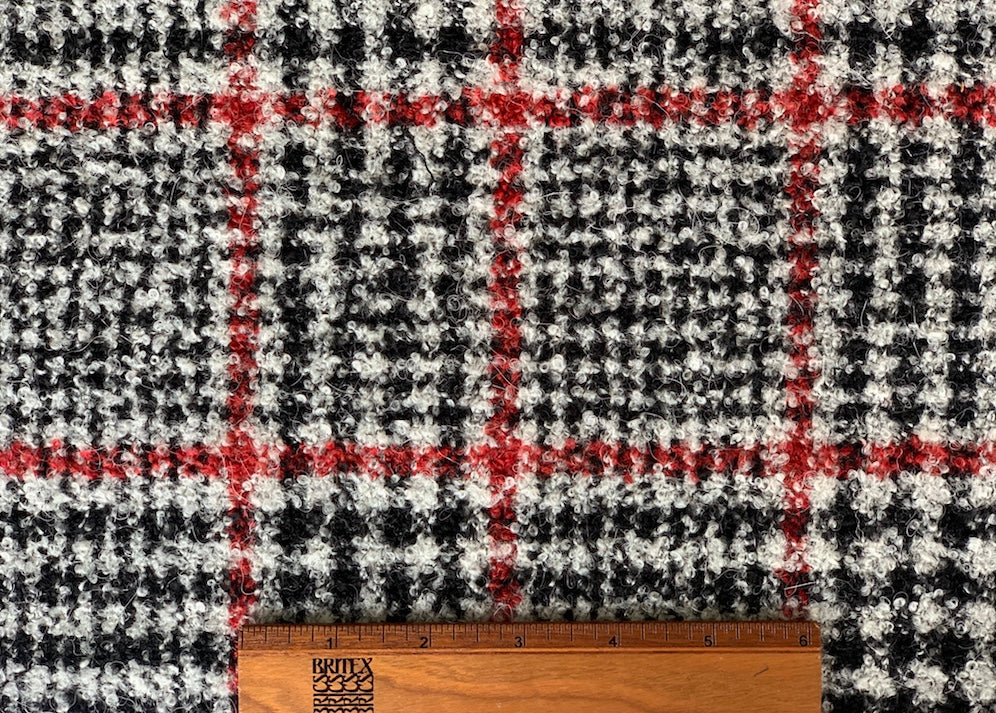 Black & Garnet Glen Plaid Wool Blend Bouclé (Made In Italy)