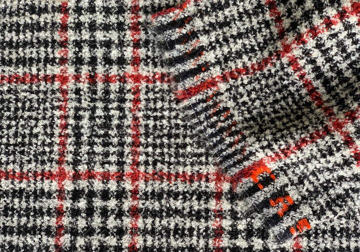 Black & Garnet Glen Plaid Wool Blend Bouclé (Made In Italy)