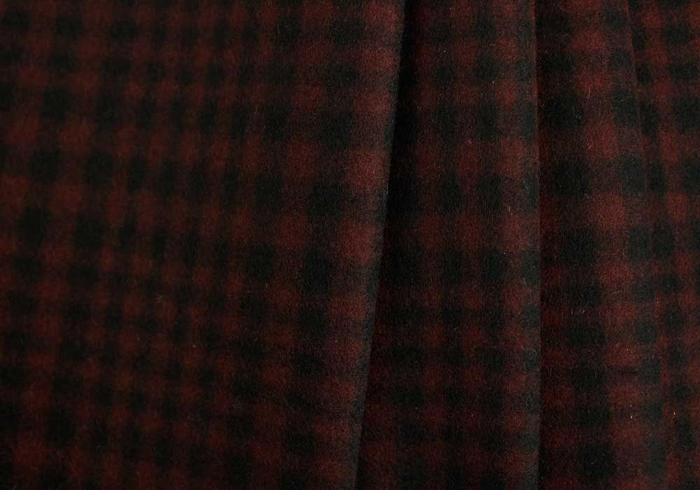 Designer Black & Red Checked Wool Melton Coating (Made in Italy)