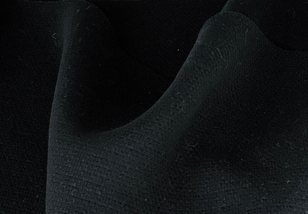 Jet Black Basket-Weave Wool Melton Coating (Made in Italy)