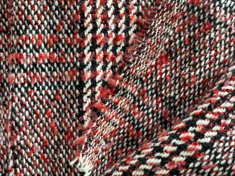Snuggly Coral Tomato Plaid Wool & Mohair Blend Coating  (Made in Italy)