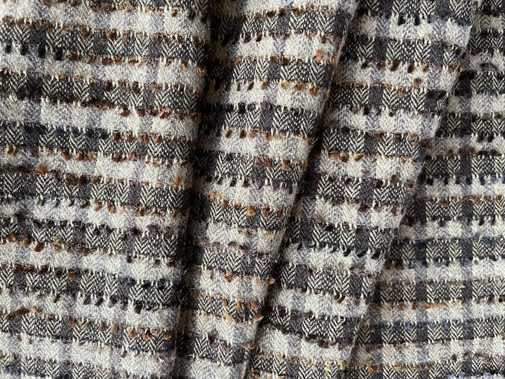 Elegant Shades of Evening Coffee Plaid Wool Blend Bouclé (Made in Italy)