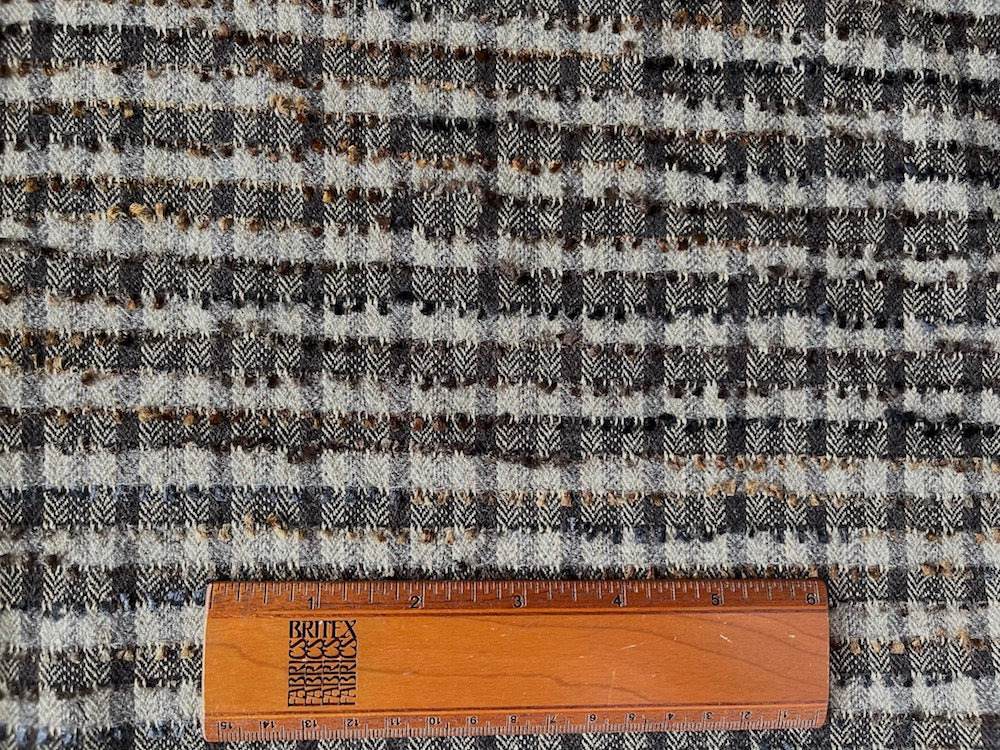 Elegant Shades of Evening Coffee Plaid Wool Blend Bouclé (Made in Italy)
