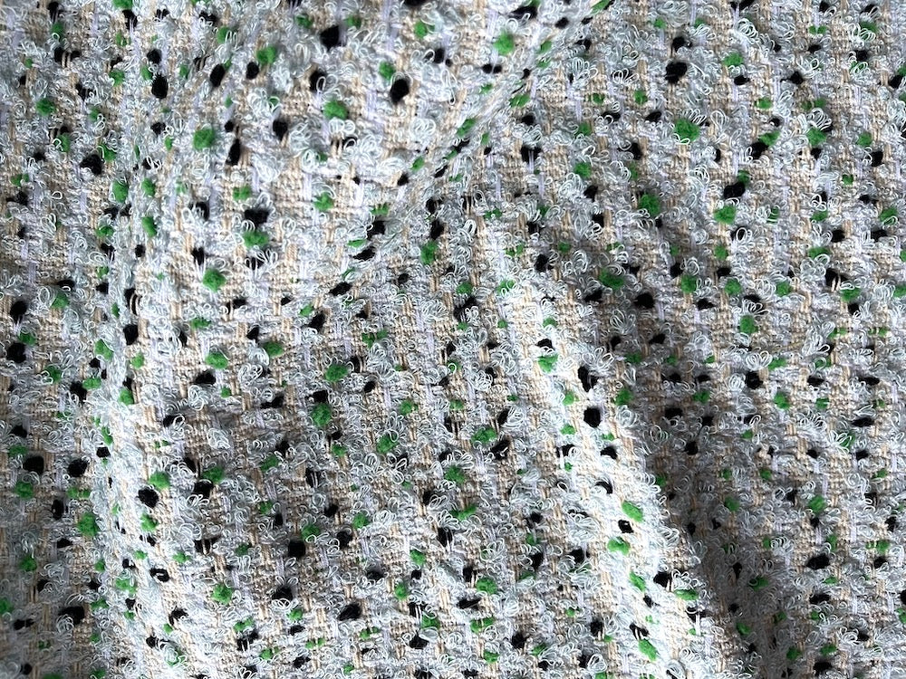 Mid-Weight Knotted Emerald & Baby Blue Viscose Blend Bouclé (Made in Italy)