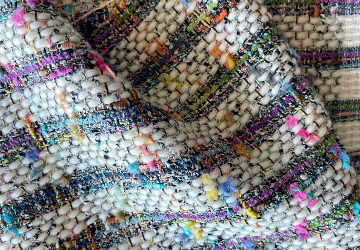 Confetti Cream Striped Wool Blend Bouclé (Made in Italy)