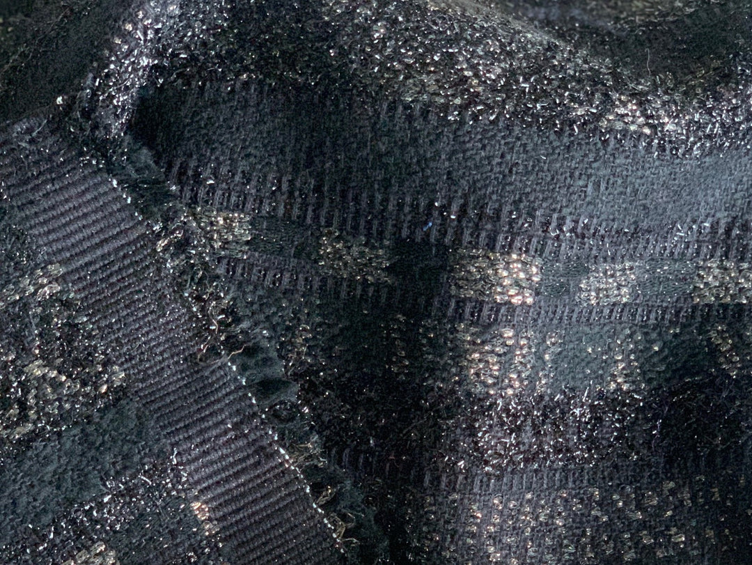Gleaming Black Striped Cotton Blend Bouclé  (Made in France)
