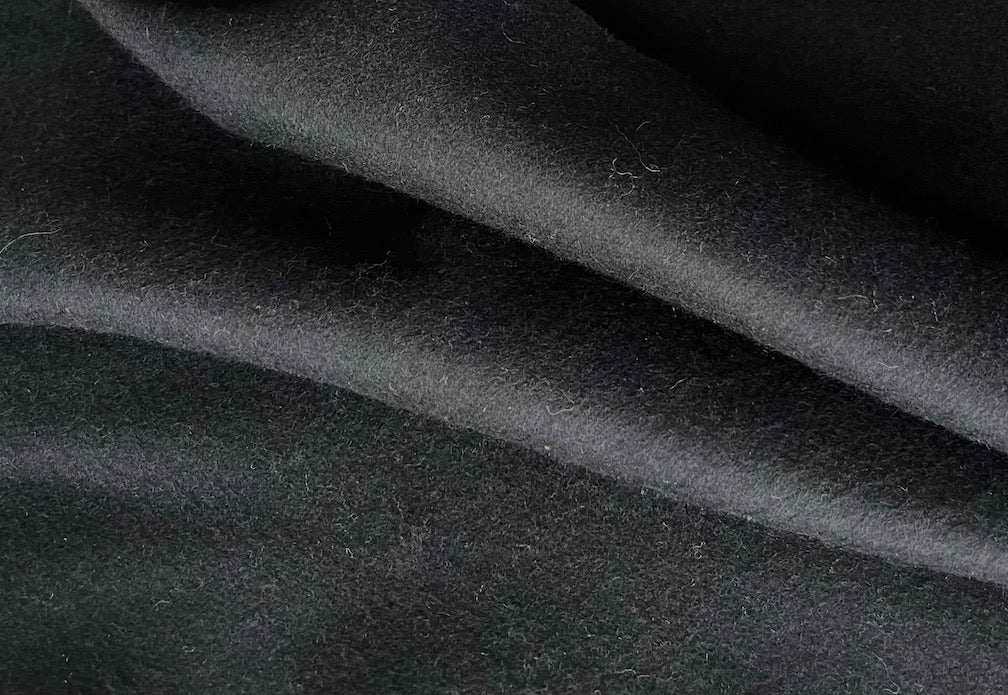 Cozy Jet Black Cashmere & Wool Melton Coating (Made in Italy)