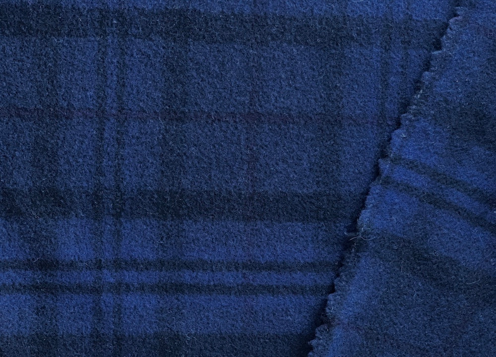 Double-Faced Maritime Navy & Black Plaid Wool Coating (Made in Italy)