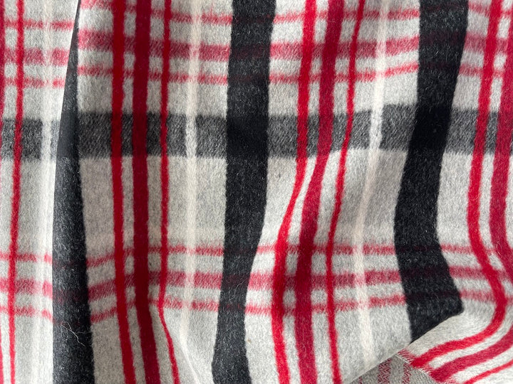 Hugo Boss Crisp Apple Red & Grey Plaid Wool Melton Coating (Made in Italy)