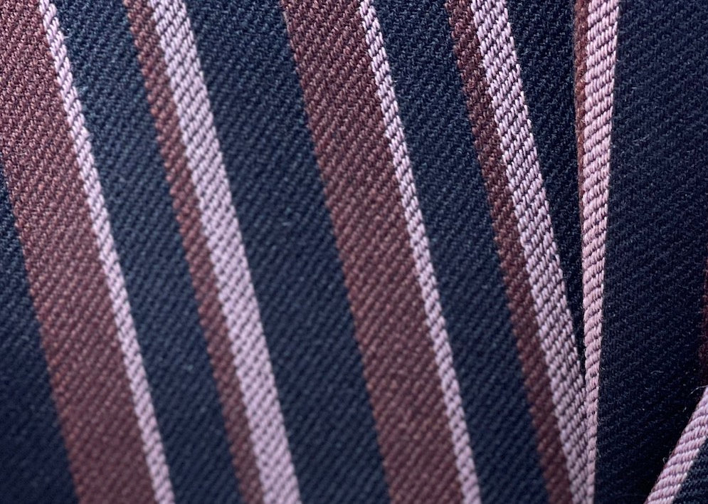 Handsome Striped Rosy mauve, Brick & Black Wool Twill