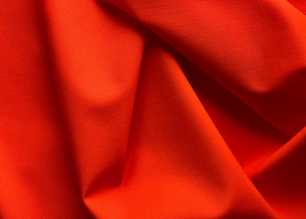 Botto Guiseppe Brilliant Orange Stretch Wool Twill Suiting (Made in Italy)