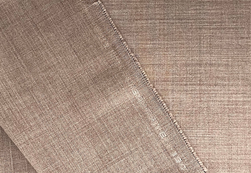 Lighter-Weight Heathered Tawny Mushroom Super 130s Selvedged Stretch Wool Twill