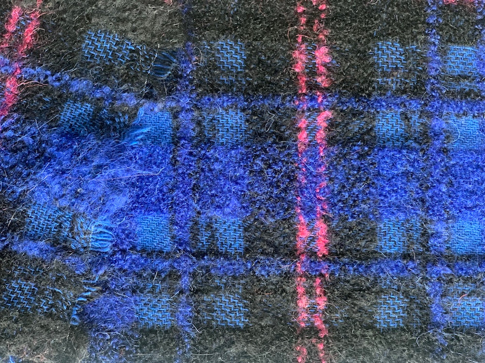 Plaid Cobalt & Rose Mohair Blend Coating