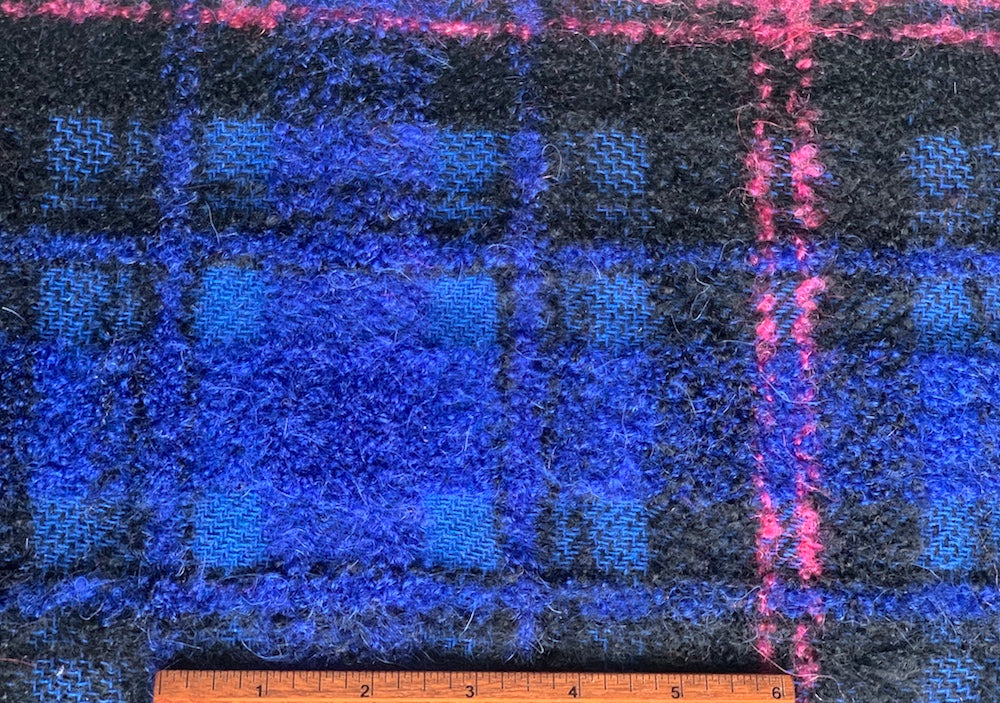 Plaid Cobalt & Rose Mohair Blend Coating