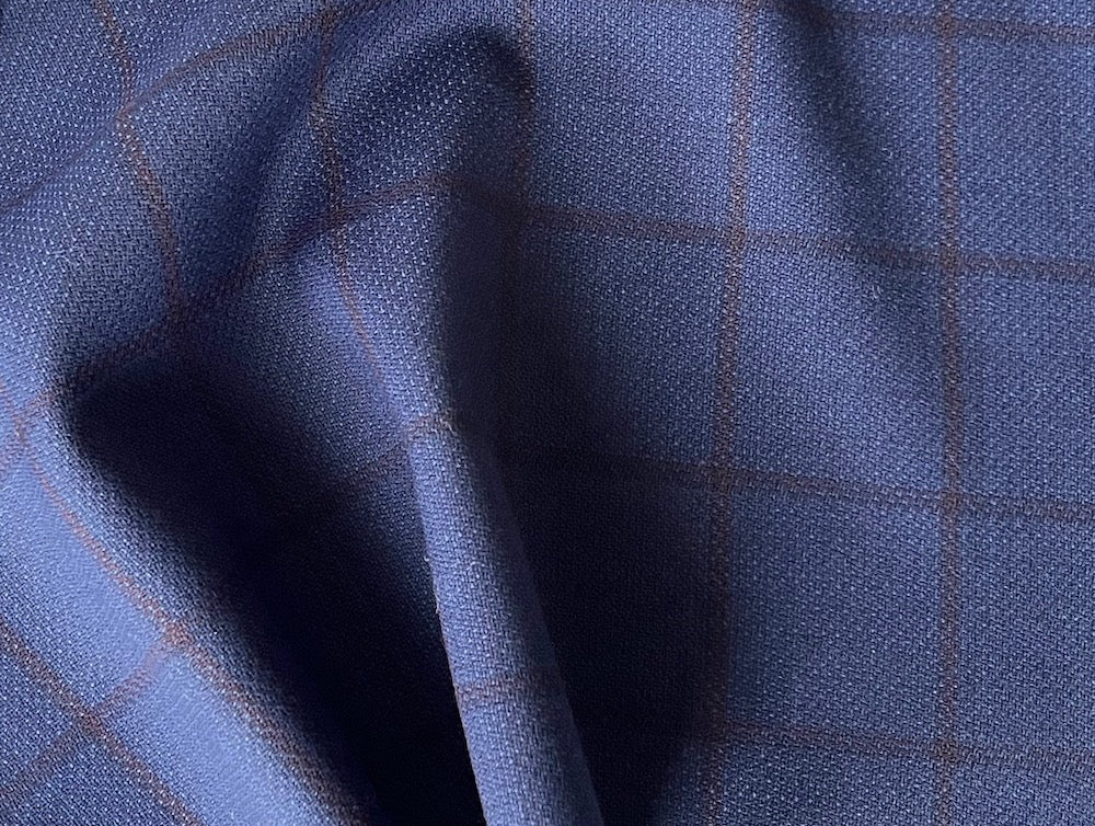 Selvedged Royal Windowpane Plaid Stretch Wool  (Made in Turkey)