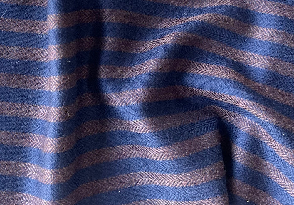 Soft Striped Bright Navy & Redwood Brown Wool-Cashmere Blend