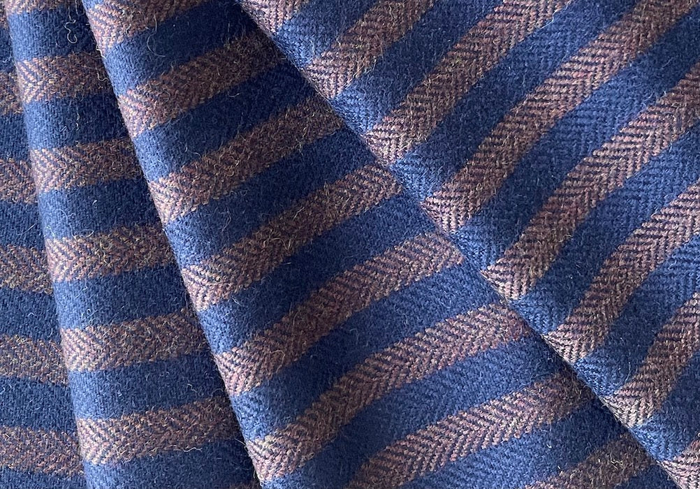 Soft Striped Bright Navy & Redwood Brown Wool-Cashmere Blend