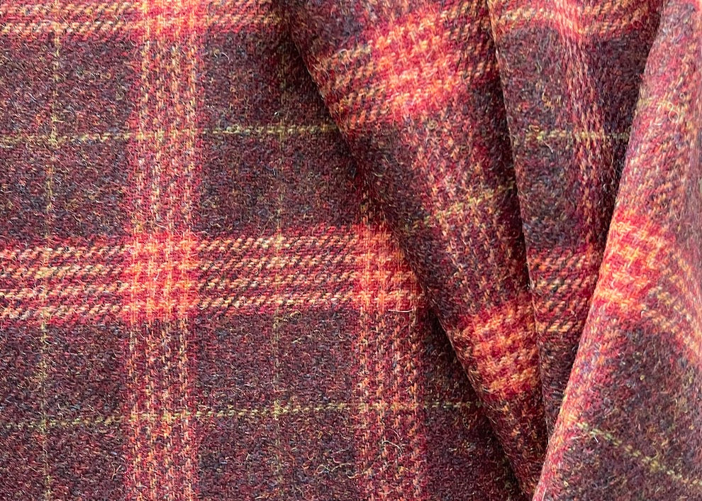 D&G Plaid Spiced Winey Russet Heathered Wool (Made in Italy)