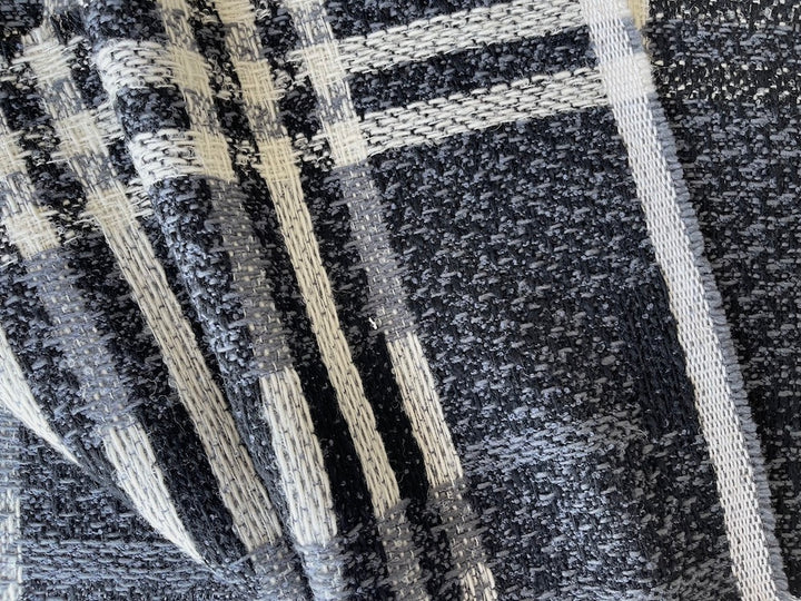 Large-Scale Ivory, Whiskey Grey & Black Plaid Wool Bouclé (Made in Italy)