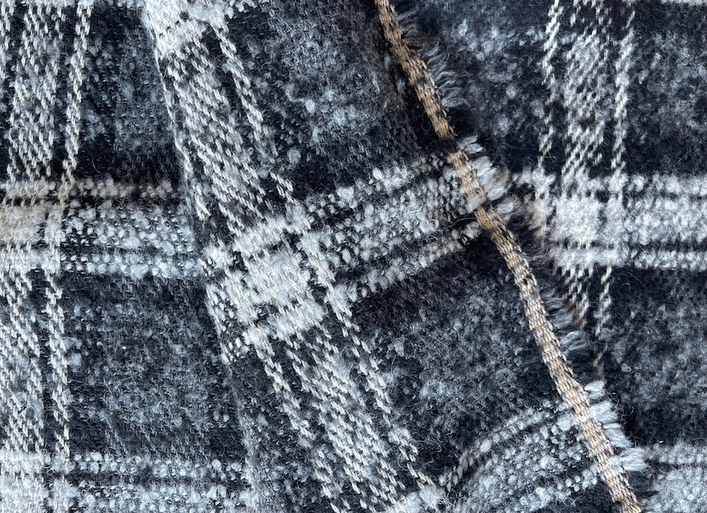 Cool Monochrome Ash Plaid Wool Blend Bouclé (Made in Italy)