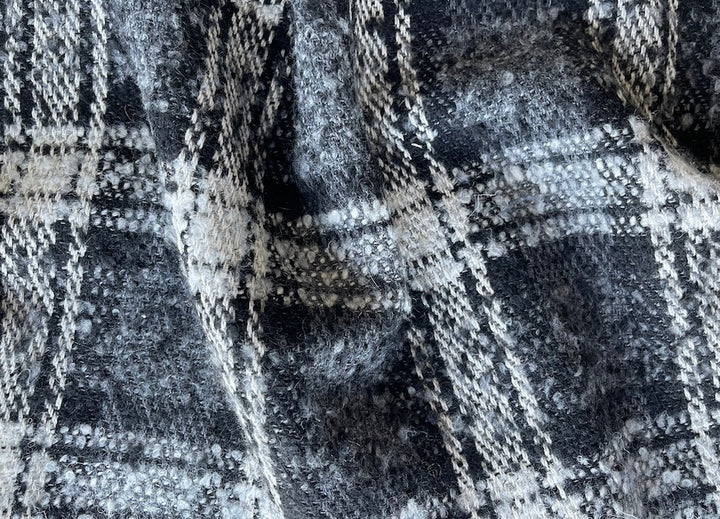 Cool Monochrome Ash Plaid Wool Blend Bouclé (Made in Italy)