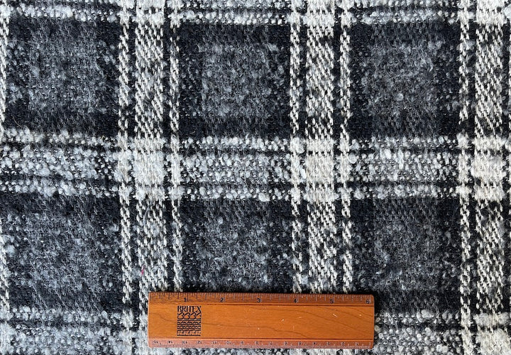 Cool Monochrome Ash Plaid Wool Blend Bouclé (Made in Italy)