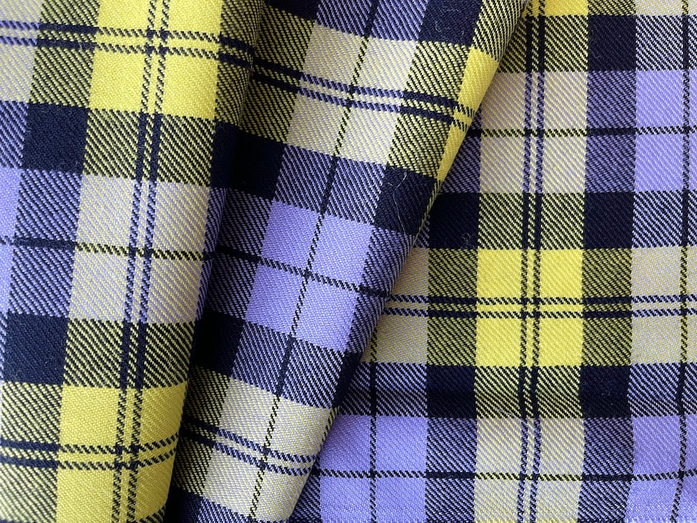 Springtime Lemon & Lavender Plaid Wool Twill (Made in Italy)