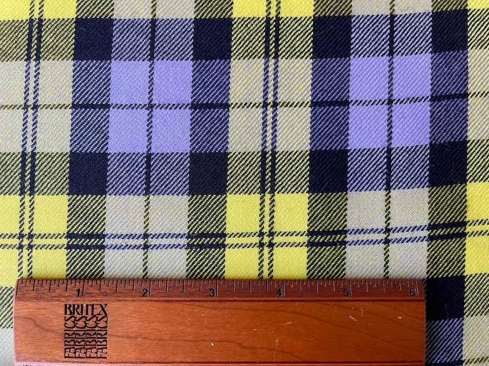 Springtime Lemon & Lavender Plaid Wool Twill (Made in Italy)