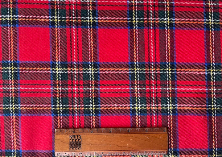 Vivid Scarlet & Royal Tartan Plaid Wool Twill (Made in Italy)