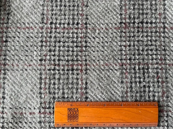 Mid-Weight Whale Grey, Wine & Black Plaid Wool (Made in Italy)
