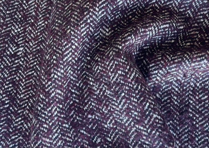 Mid-Weight  Wine, Natural & Black Herringbone Wool Blend (Made in Italy)