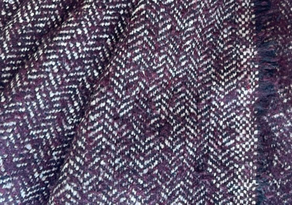 Mid-Weight  Wine, Natural & Black Herringbone Wool Blend (Made in Italy)
