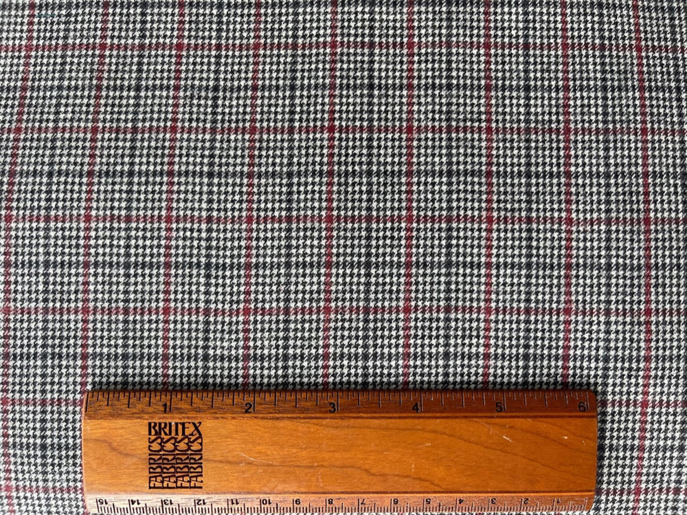 High-End Black, Off-White & Wine Plaid Wool Flannel (Made in Italy)