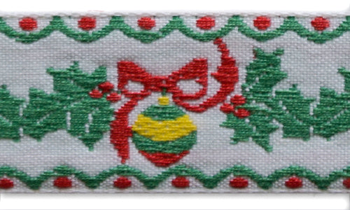 1 1/4" Festive Christmas Ornaments & Holly Woven Ribbon
